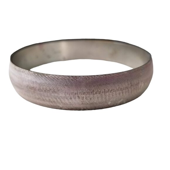 Vintage Monet Silver Tone Bangle Bracelet, Textured Brushed Matte Silver Pattern - Picture 1 of 12